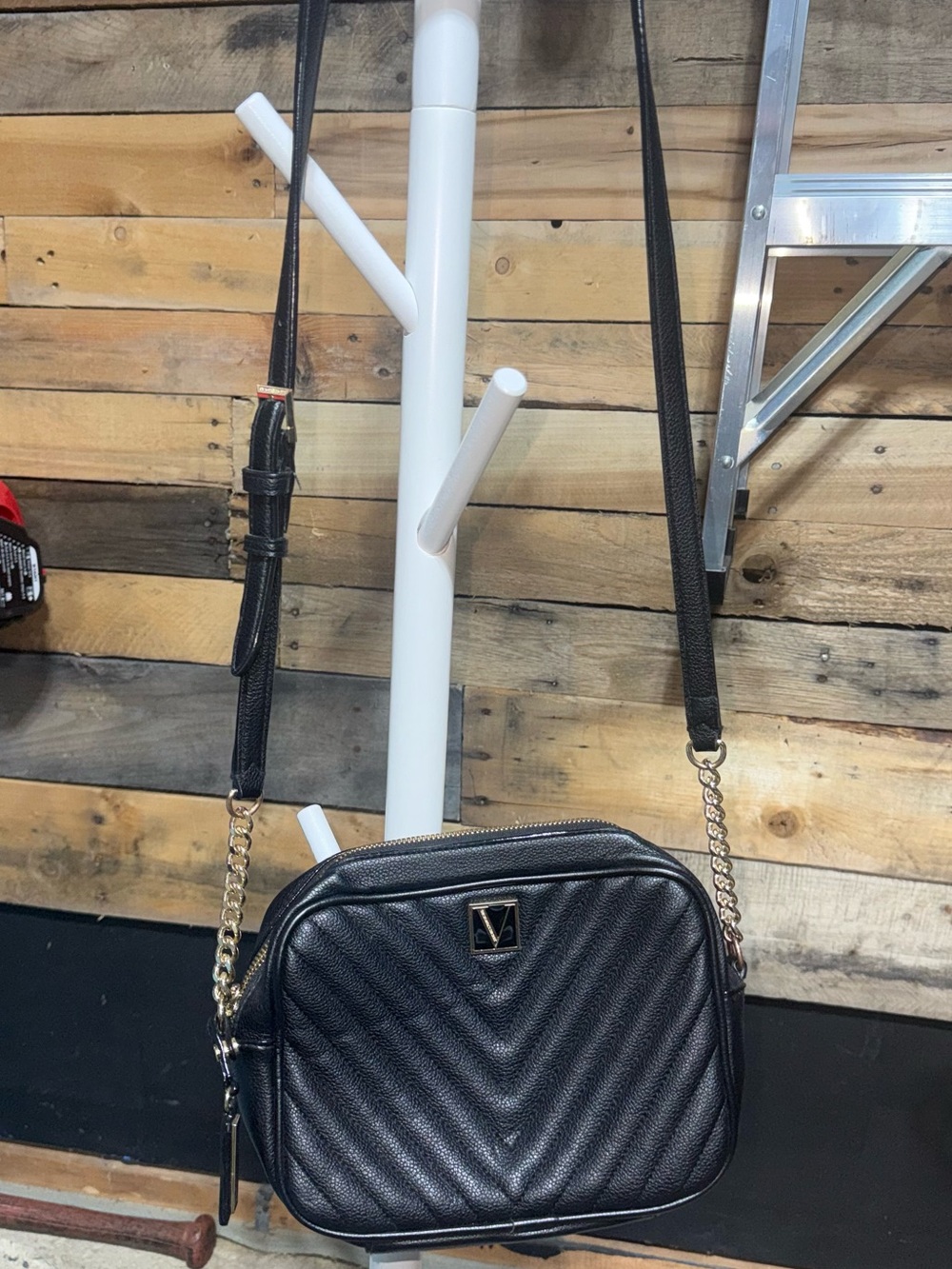 Victoria Secret Black Quilted Crossbody Bag with Gold Chain Accent